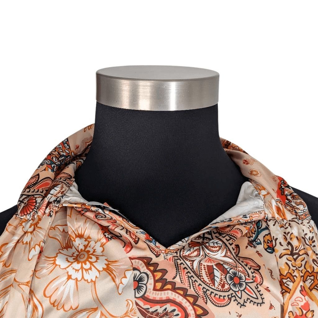 Rachel Zoe L Orange Paisley Tie Neck Top Sleeveless Satin 70s Retro Career Boho