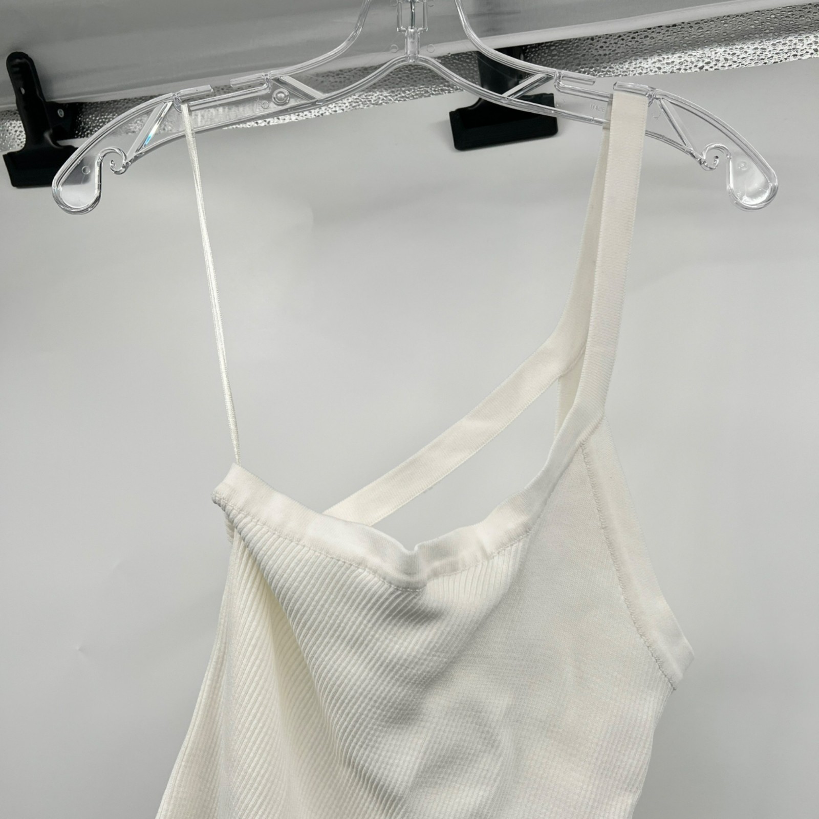 LUCCA Womens One Shoulder Top Ribbed Off White Size Medium