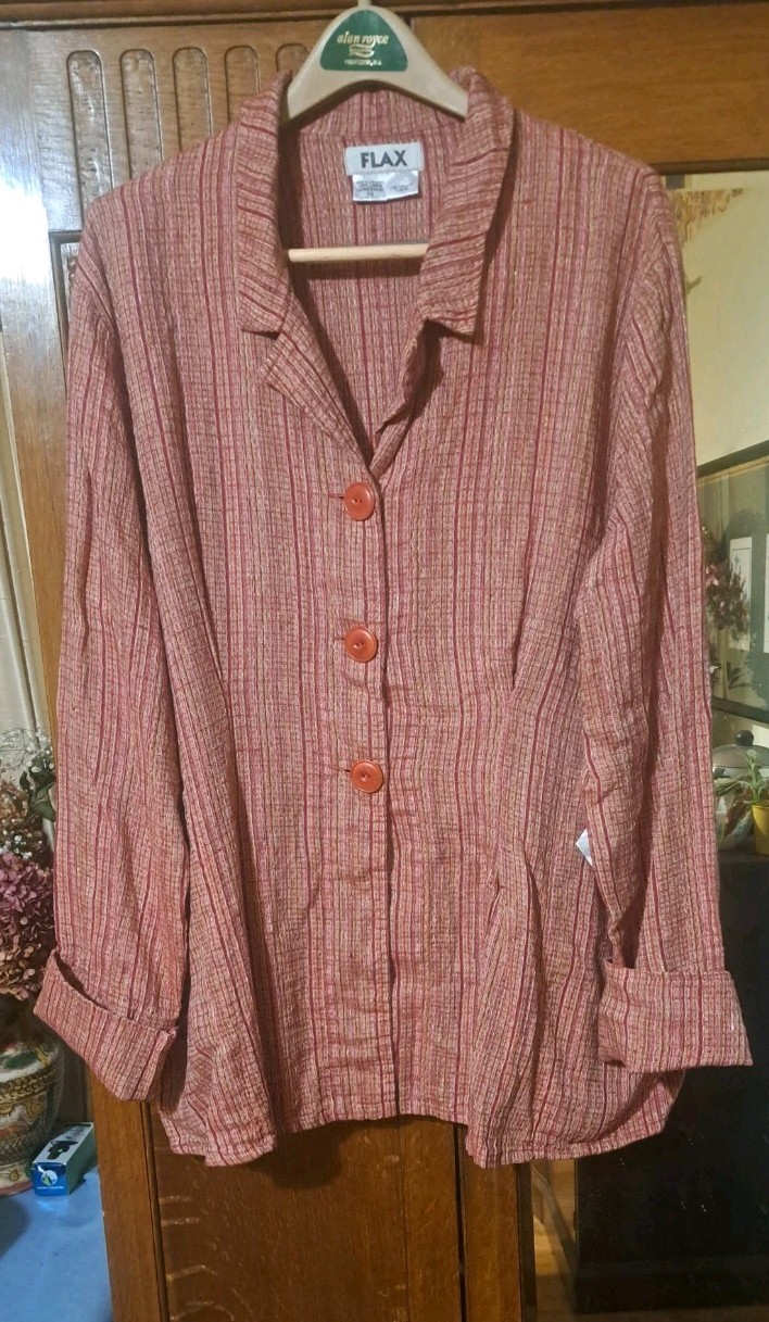 VTG FLAX By Jeanne Engelhart XL 1G Linen Tweed Shirt Jacket Lagenlook NWT Tagua