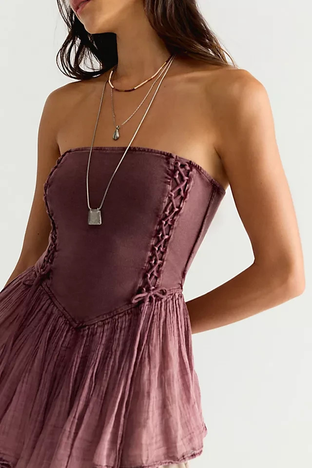 Free People FP One Cova Tube Top Raspberry Strapless Ruffle Lace Medium M NEW