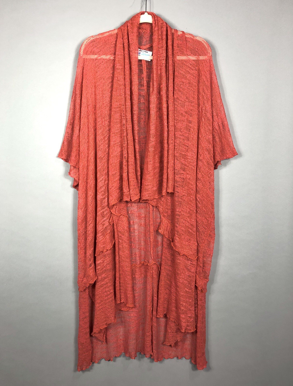 Wild Thing Wild Woman Mesh Kimono Shawl One Size Rust Ruffled Trim Open Casual