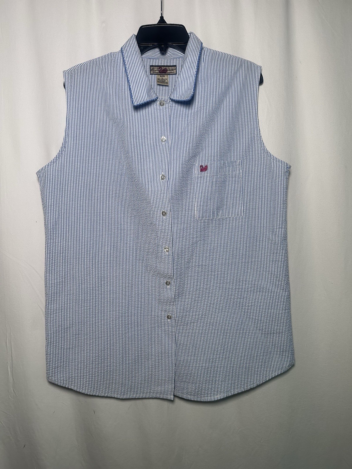Gloria Vanderbilt Women Blouse Top Shirt Large Cotton Sleeveless Button Up Blue