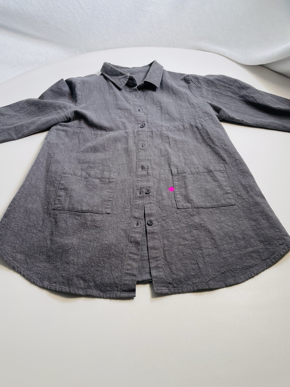 100% Linen Gray Artist Smock Tunic Shirt M Oversized Minimalist Pockets Layer