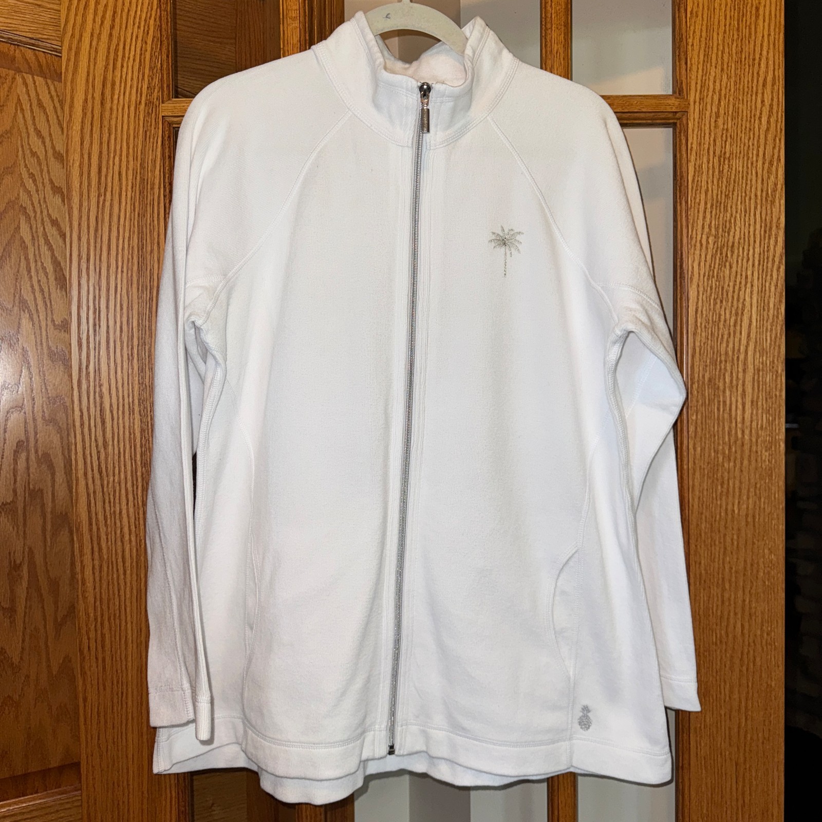 EUC TOMMY BAHAMA ARUBA EMBELLISHED PALM TREES FULL ZIP TOP JACKET SWEATSHIRT XL