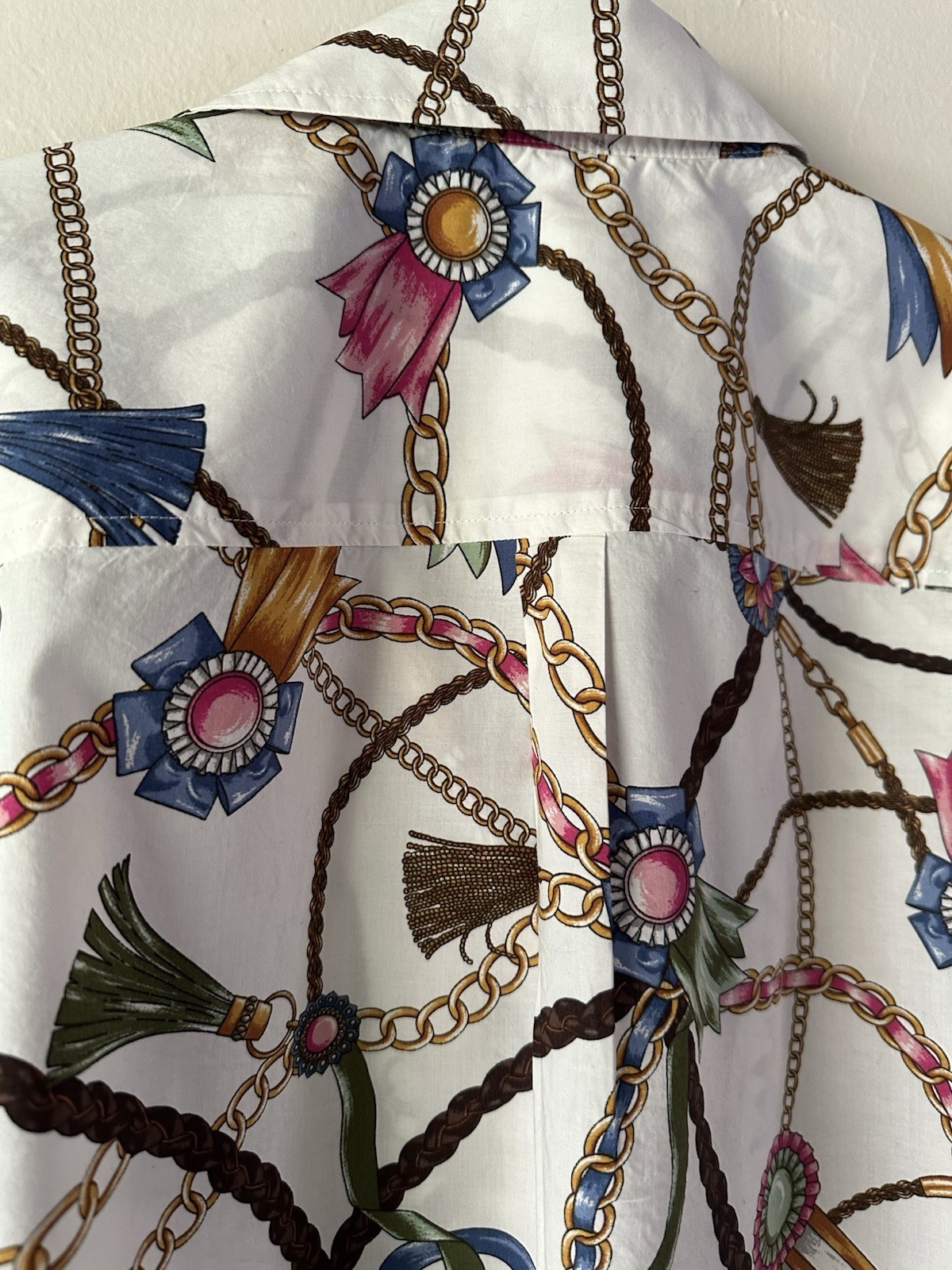 Talbots Plus 2X White Multicolor Chain Print Collared Button-Down Blouse