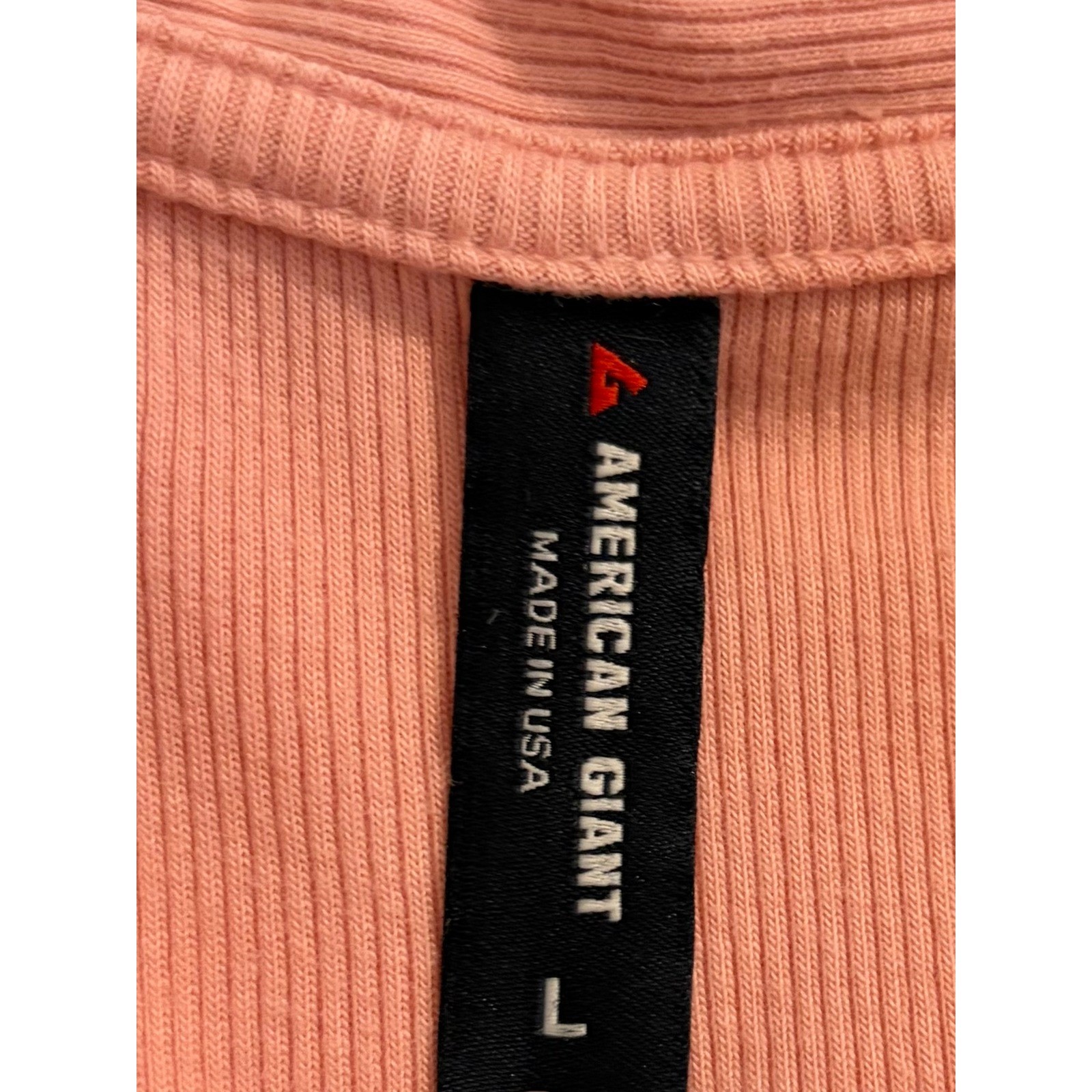 American Giant Women Peach Ribbed V-Neck Polo Shirt Short Sleeve Soft Size L USA