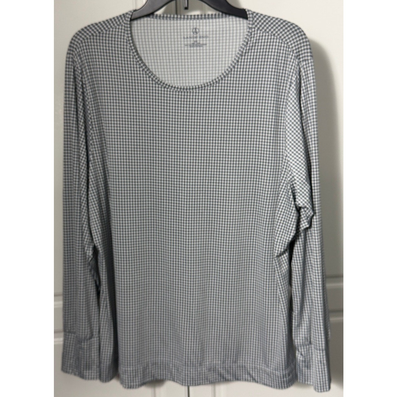 Lands’ End Women’s White Gray Houndstooth Top Poly/Spandex Blend Size 2X NWOT