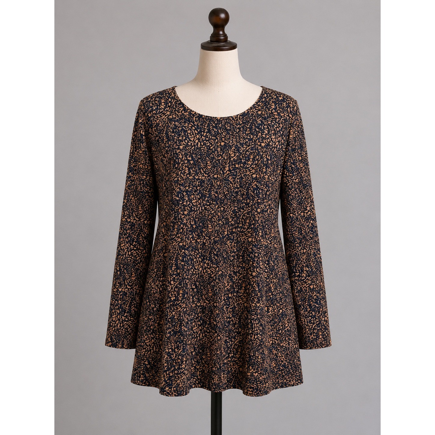 Pure Jill Womens Navy Tan Paisley Pima Cotton Long Sleeve Shirttail Tee Size L