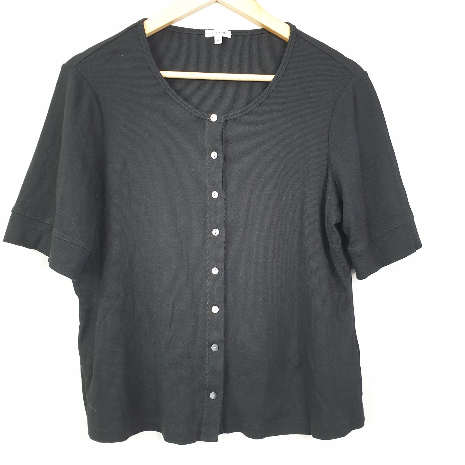 Jigsaw Top Womens XL Black Scoop Neck Button Through Ribbed Casual Everyday