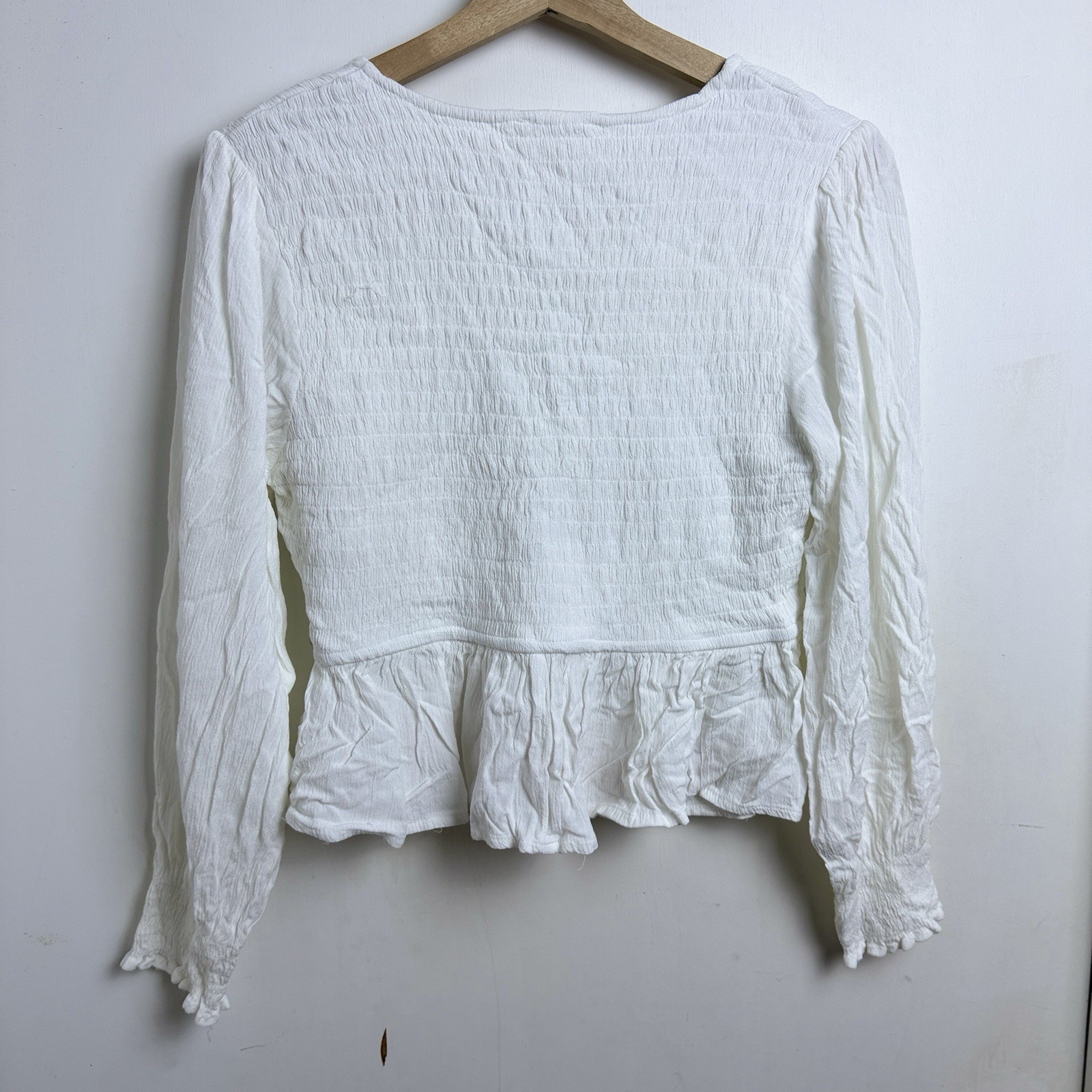 Japna Peasant Top White Brown Embroidered Flowers Size L Fairy Coquette Festival