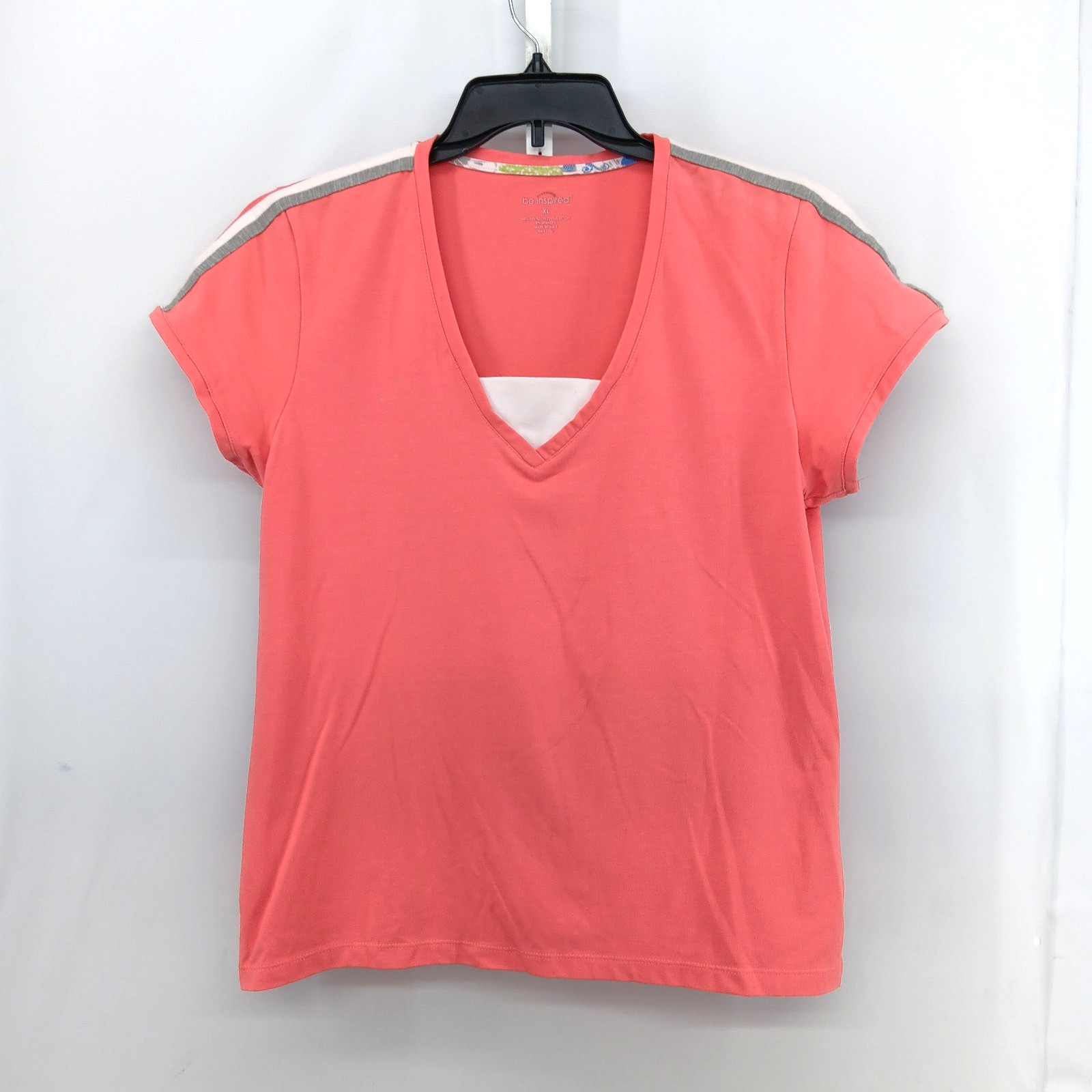 Be Inspired Shirt Women Size XL Coral Orange Short Sleeve V Neck Casual Top