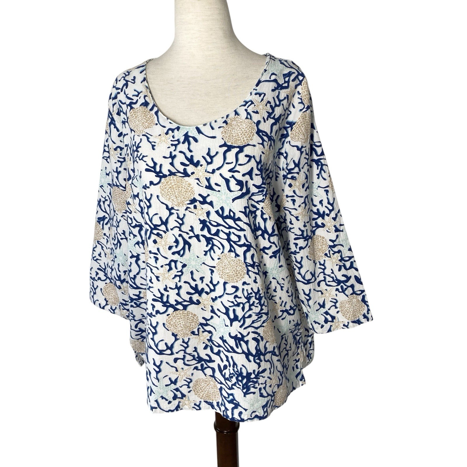 VINTAGE PALM GROVE Seashell & Coral Top Size Large Beach Tropical Resortwear 90s