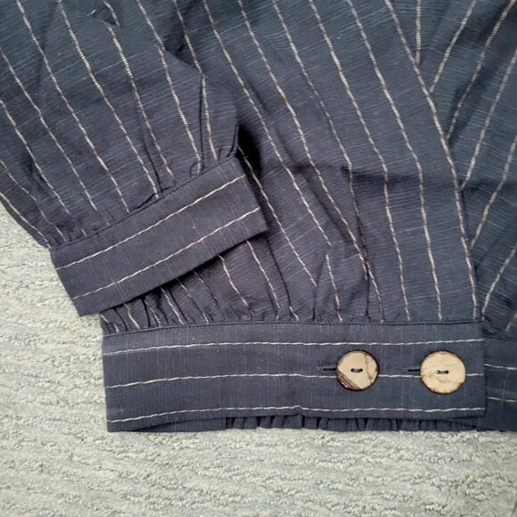 Oat New York Navy Striped Cropped Button Wrap Top