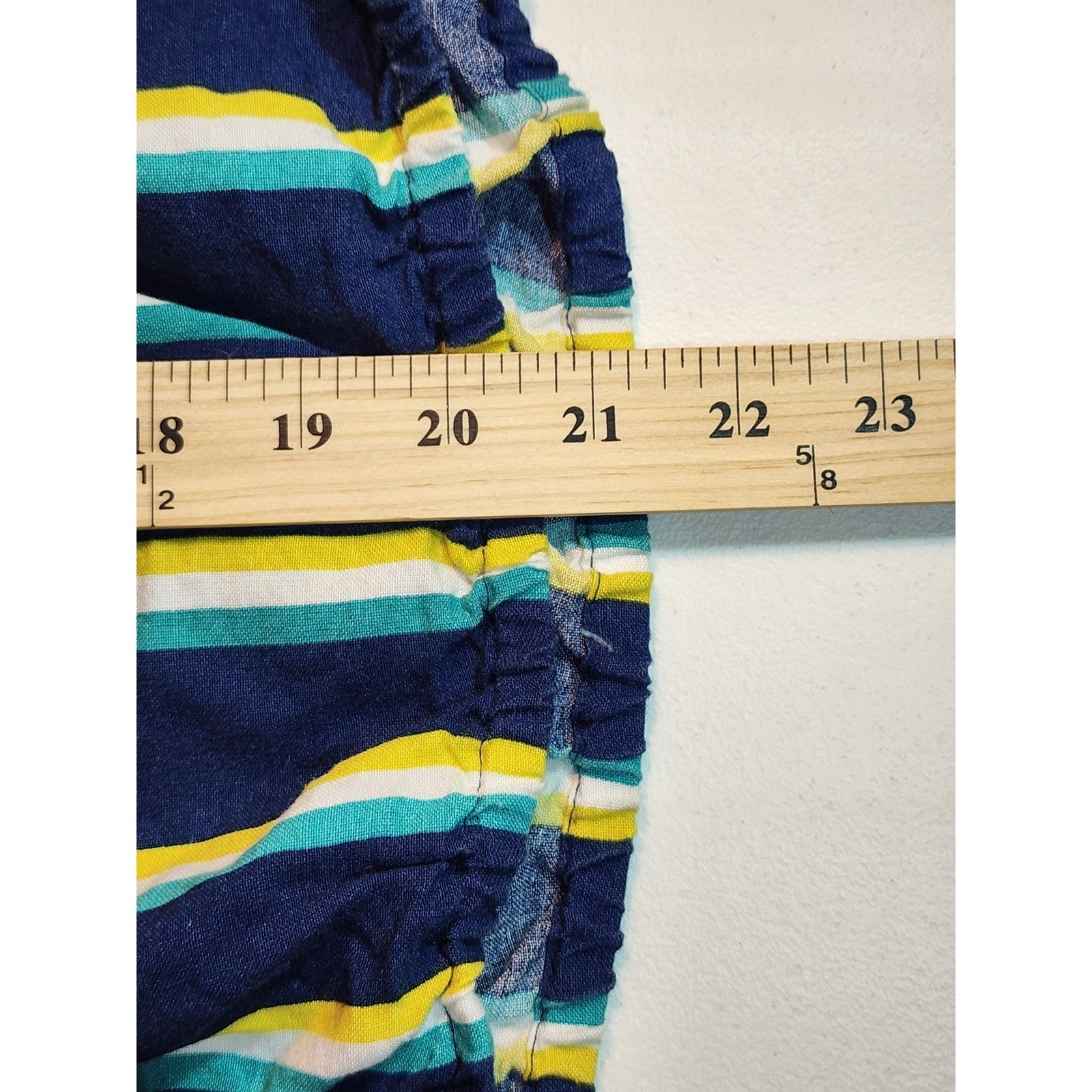 Ashley Stewart Blue Striped Linen Blend O-Ring V-Neck Bubble Hem Blouse Size 16