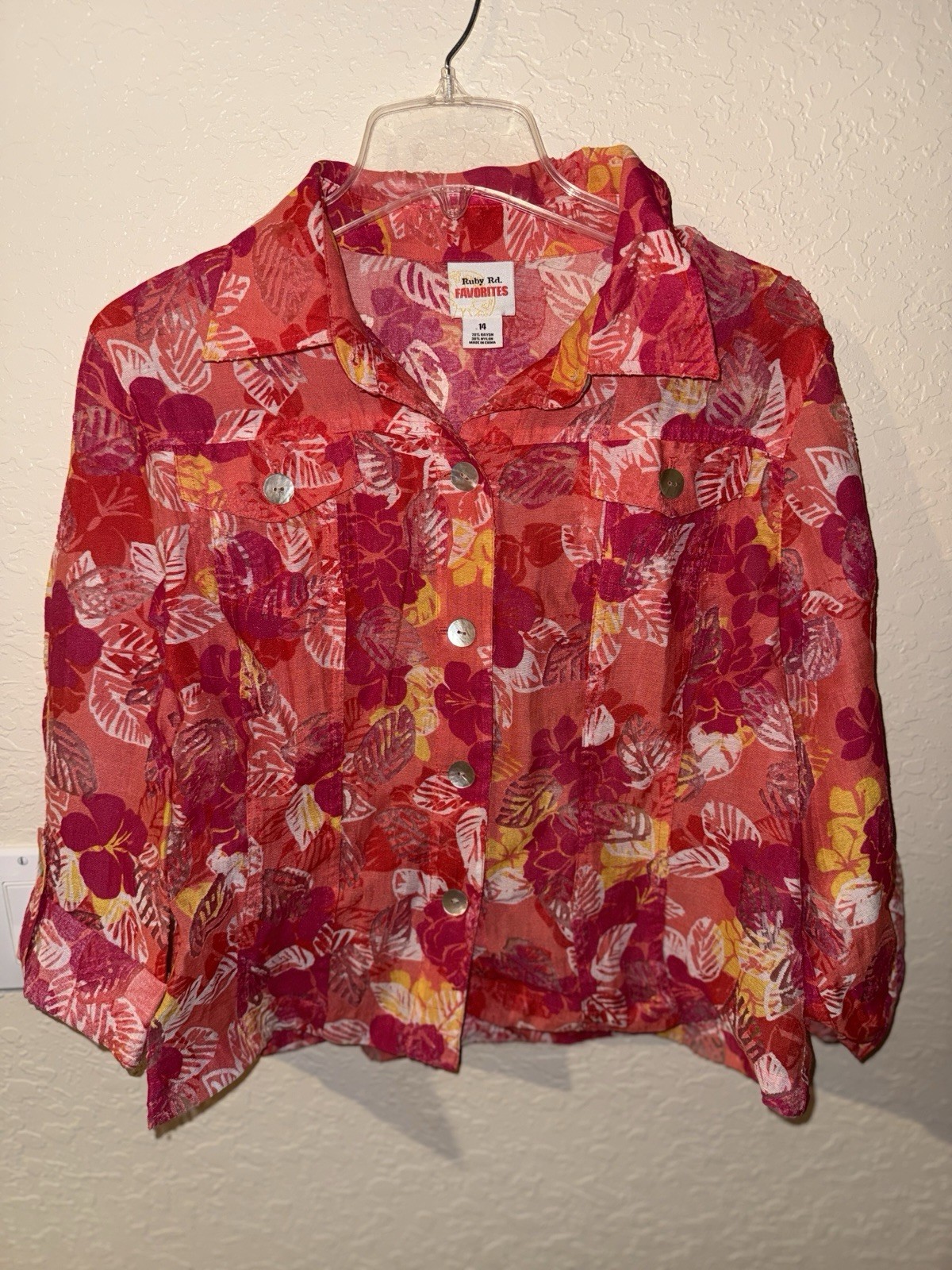 RubyRd. Women’s Bright Floral Embellished Top 3/4 Sleeve, Size 14