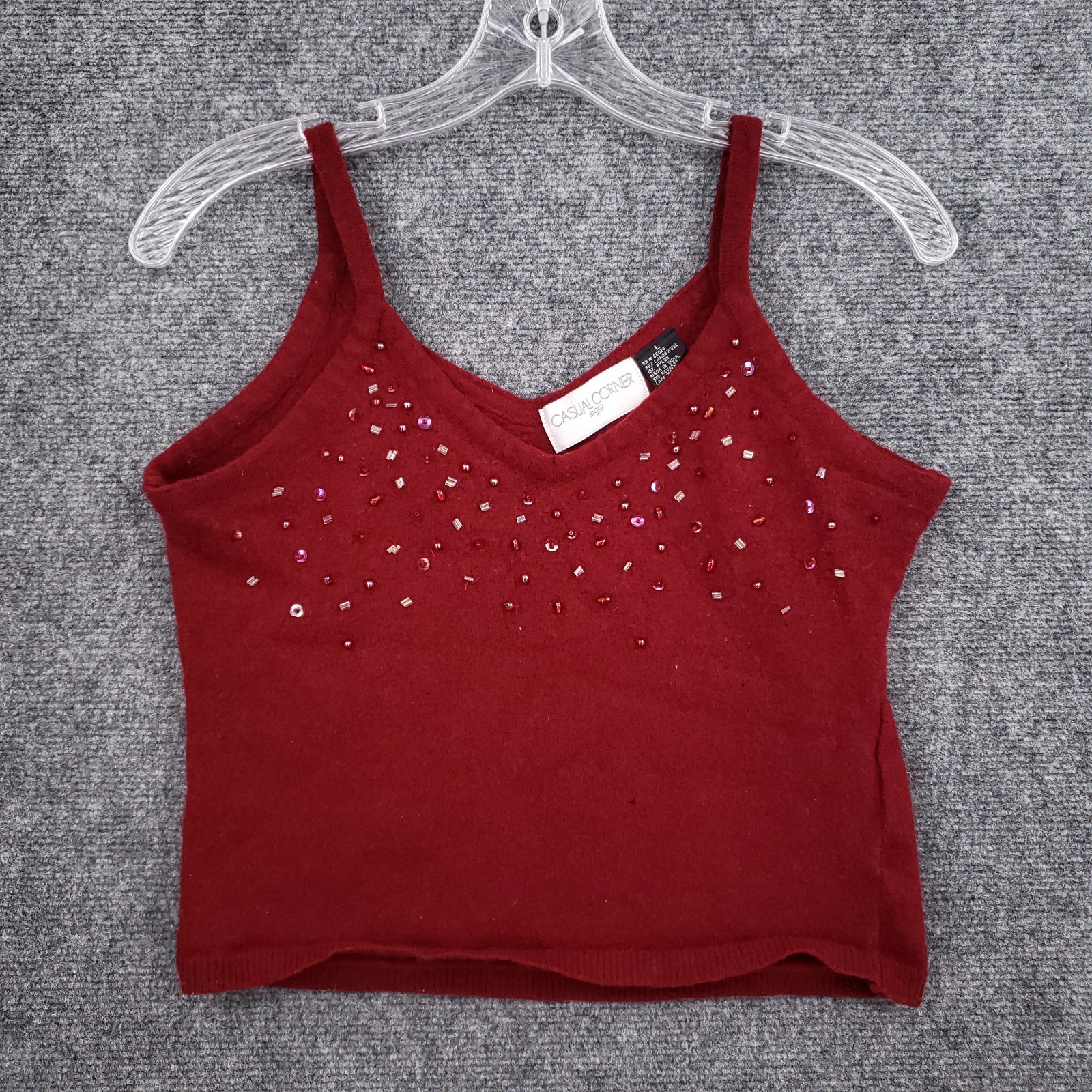 VTG Casual Corner Beaded Wool Blend Camisole Tank Top Womens Large Red Cropped