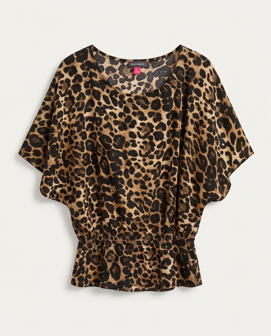 Vince Camuto Silky Leopard Print Peplum Top Sz L