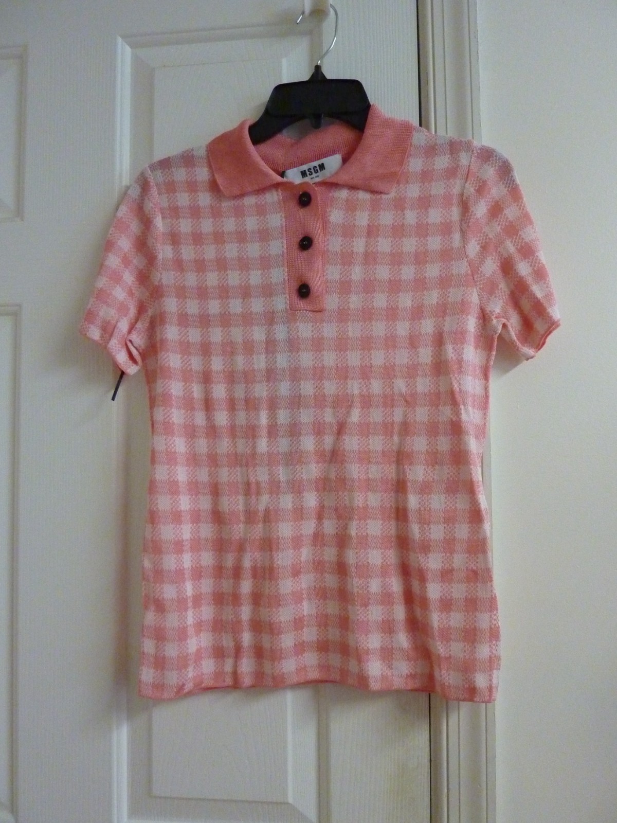 MSGM women Pink Plaid Polo Size:L $465 NWT