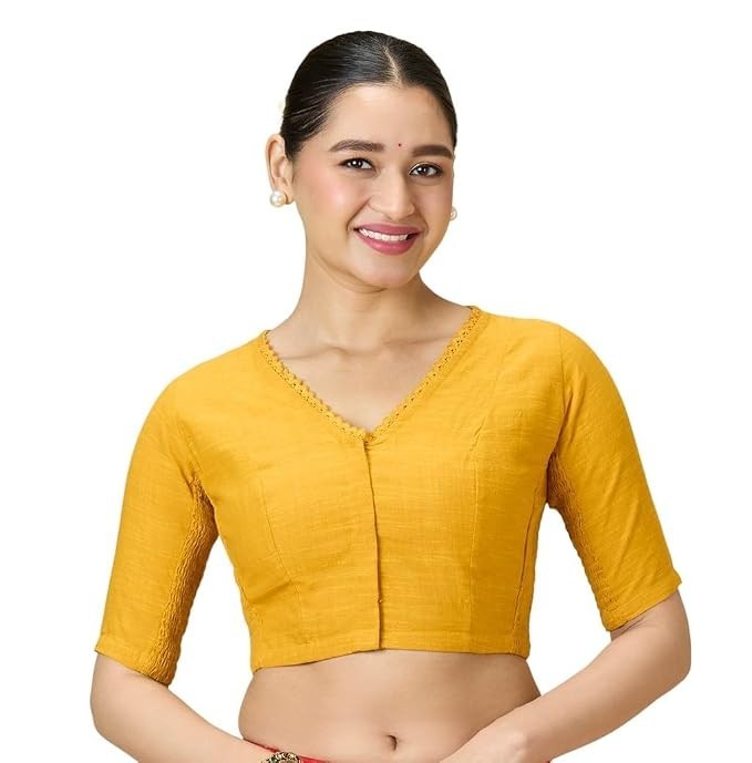 Women’s Handloom Cotton Side Stretchable (Smocked) Readymade Saree Blouse Tunic