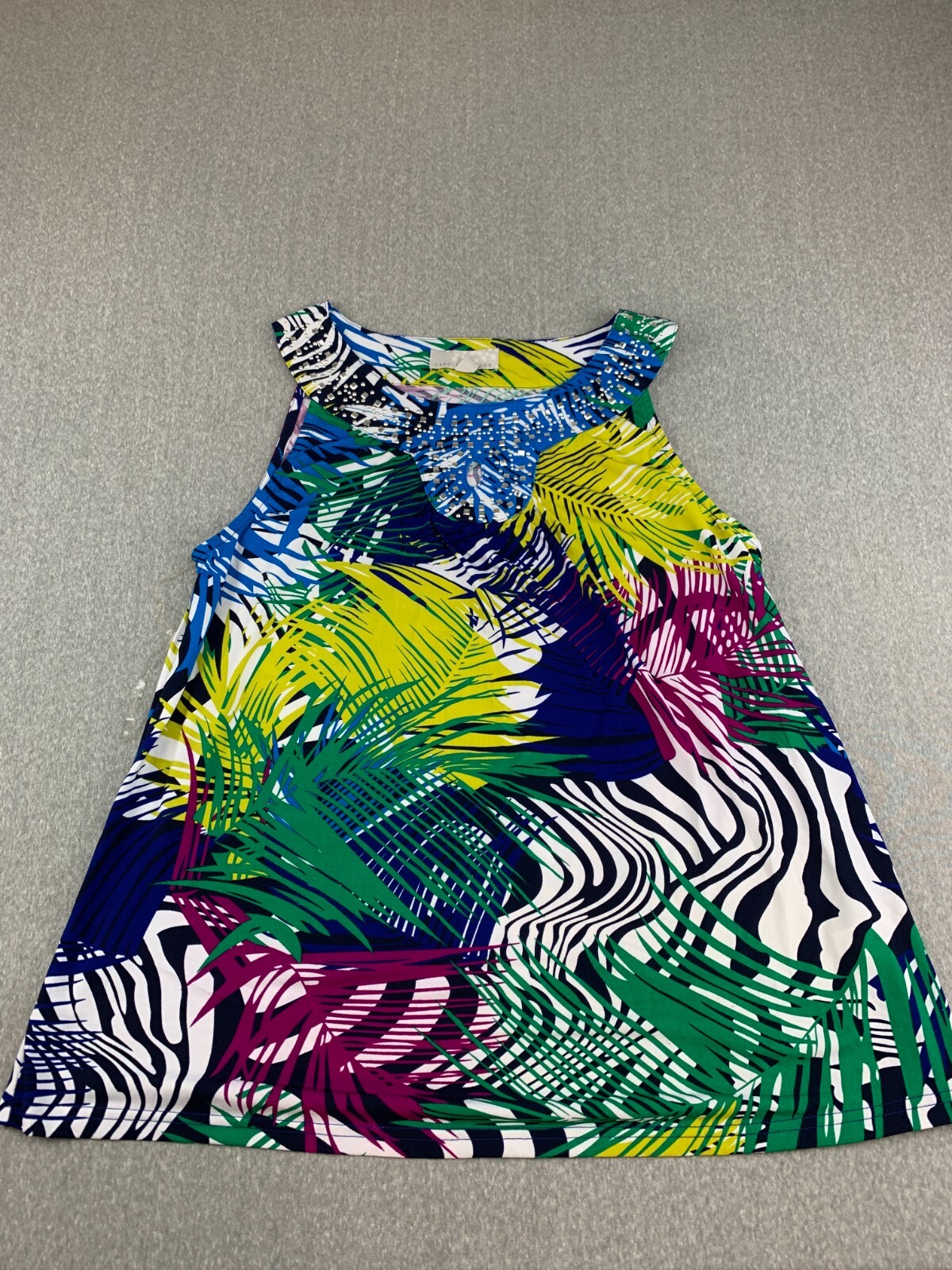 Carolyn Taylor A-line Swing top Womens Size Large Bright Print Silky Knit