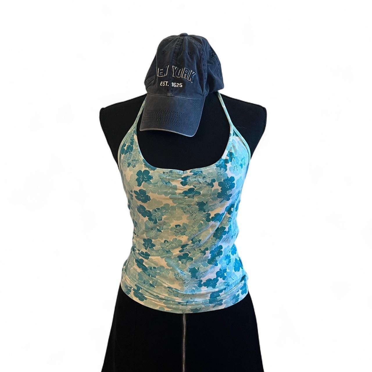 Blind Date Vintage Y2K Blue Floral Halter Vacation Boho Preppy Tank Size 34/XS-S