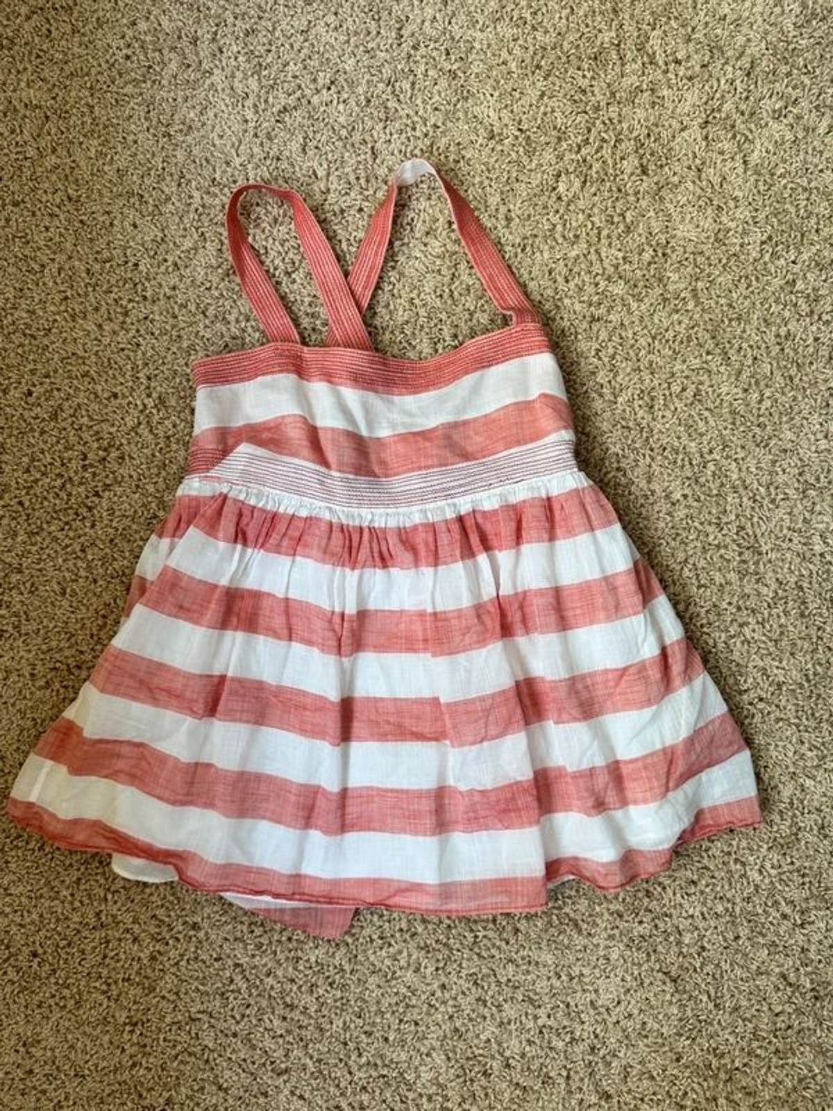 J. Crew Coral and White Striped Criss Cross Back Tank Top- adjustable straps