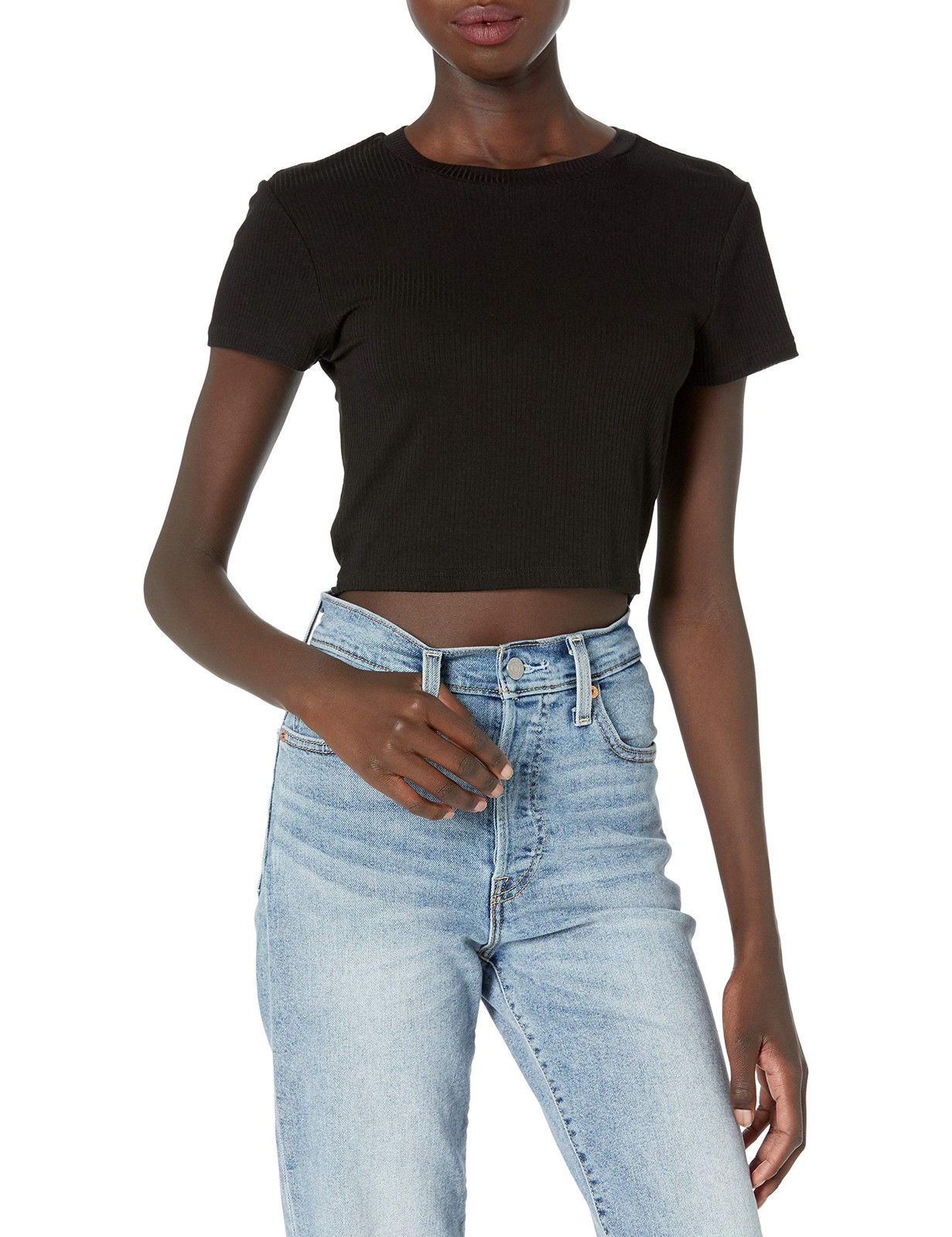 BCBGeneration Women’s Short Sleeve Loose Crop Top T Shirt, Optic White, Small