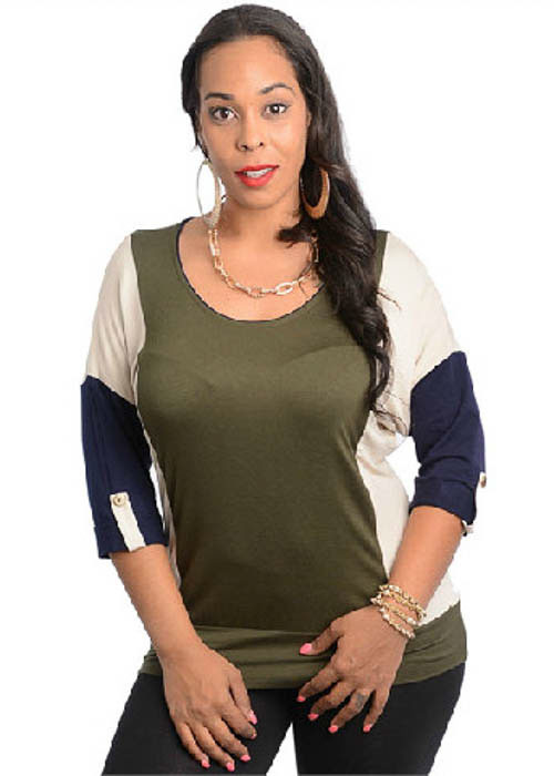 Libian Women’s Three-Quarter Sleeve 3-Toned Tops, Plus Size 1XL, 2XL, 3XL NEW