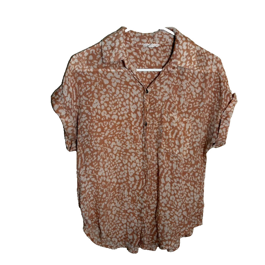 Twine & String Shirt Women’s Medium Button Sheer Short Sleeve Printed Top