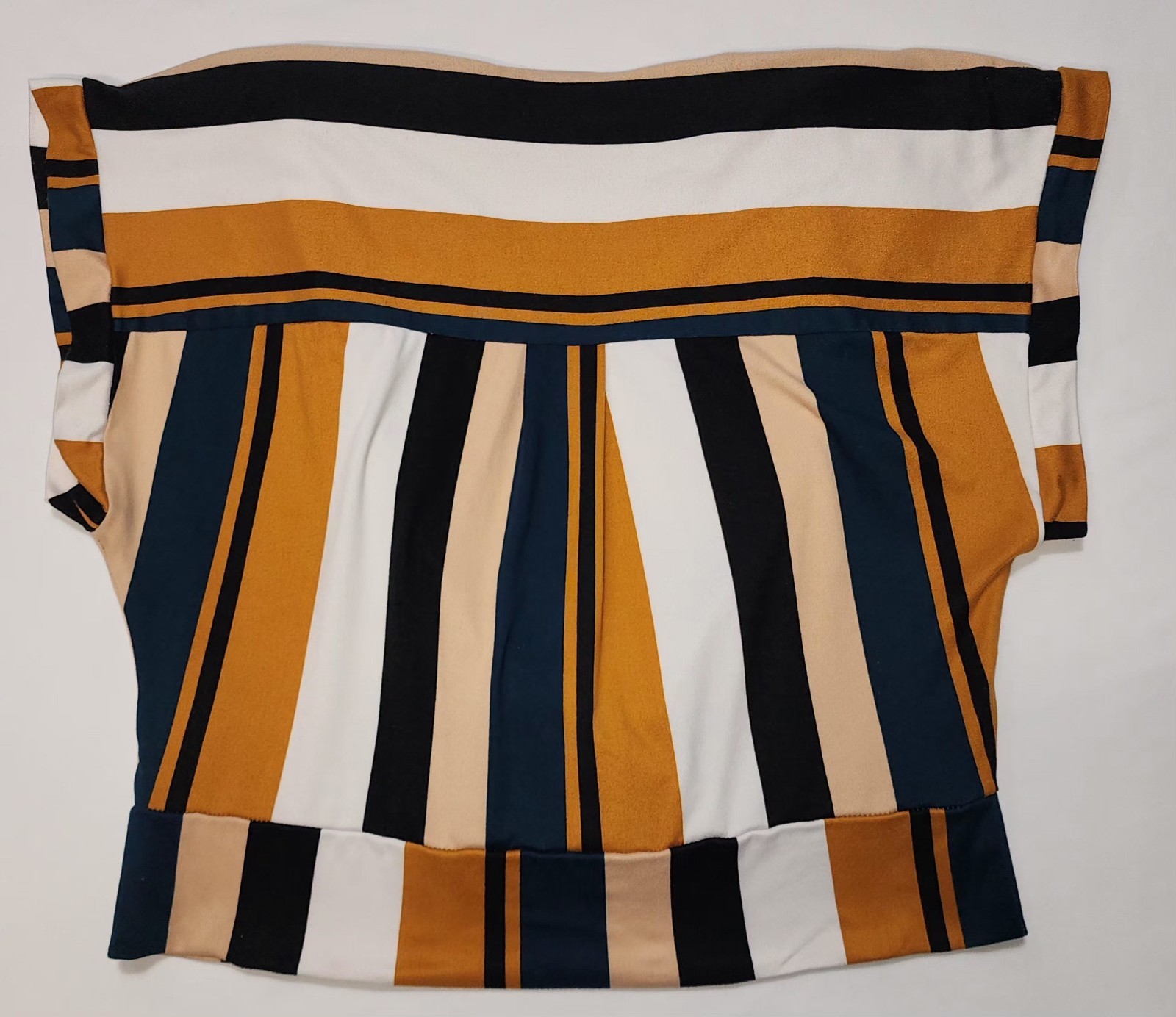 Monteau XL women striped wrap style V-Neck Blouse Top mustard green white Tan Bl