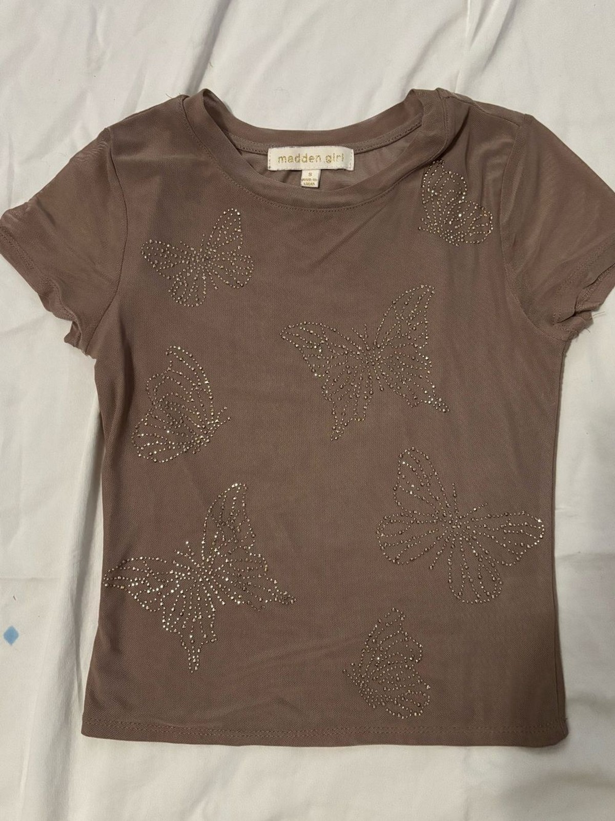 Madden Girl Brown Butterfly Stud Tee