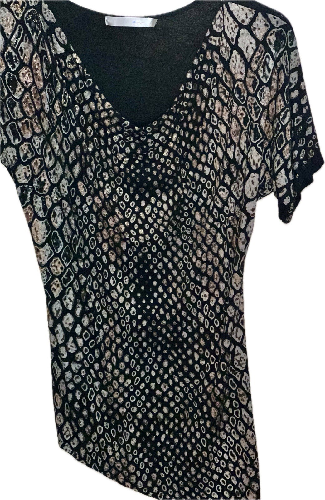 25 Singles Top Blouse With Asymmetrical Hem & Sleeve Cowl Neckline Size M Dressy