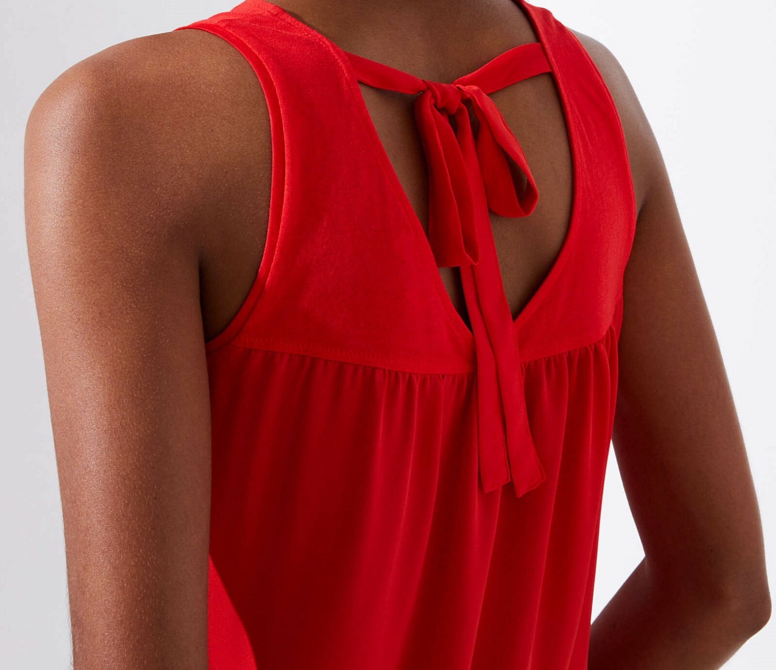 Ann Taylor LOFT Mixed Media Tie Back Top Shell Size X-Small Petite Cherry Color