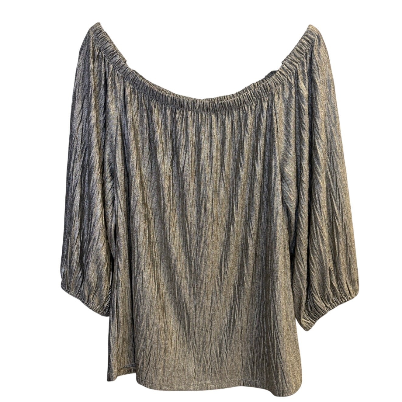 White House Black Market Metallic Gold Off The Shoulder Blouse Shimmer Large NEW