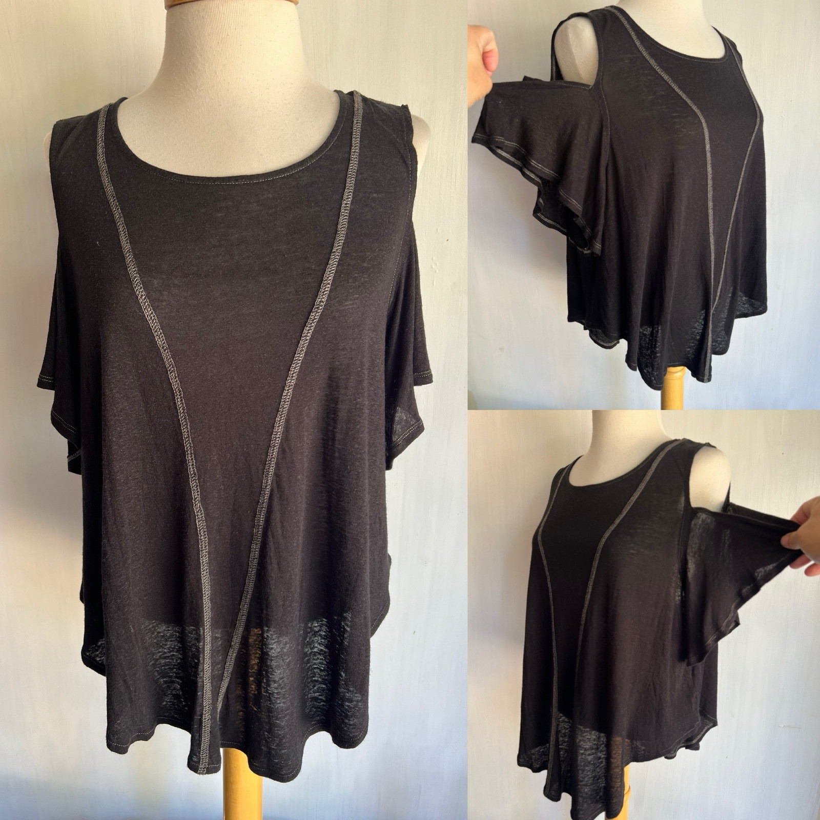 WE THE FREE PEOPLE Cold Shoulder Sheer Rayon/Linen Burnout Swing Top Size Small