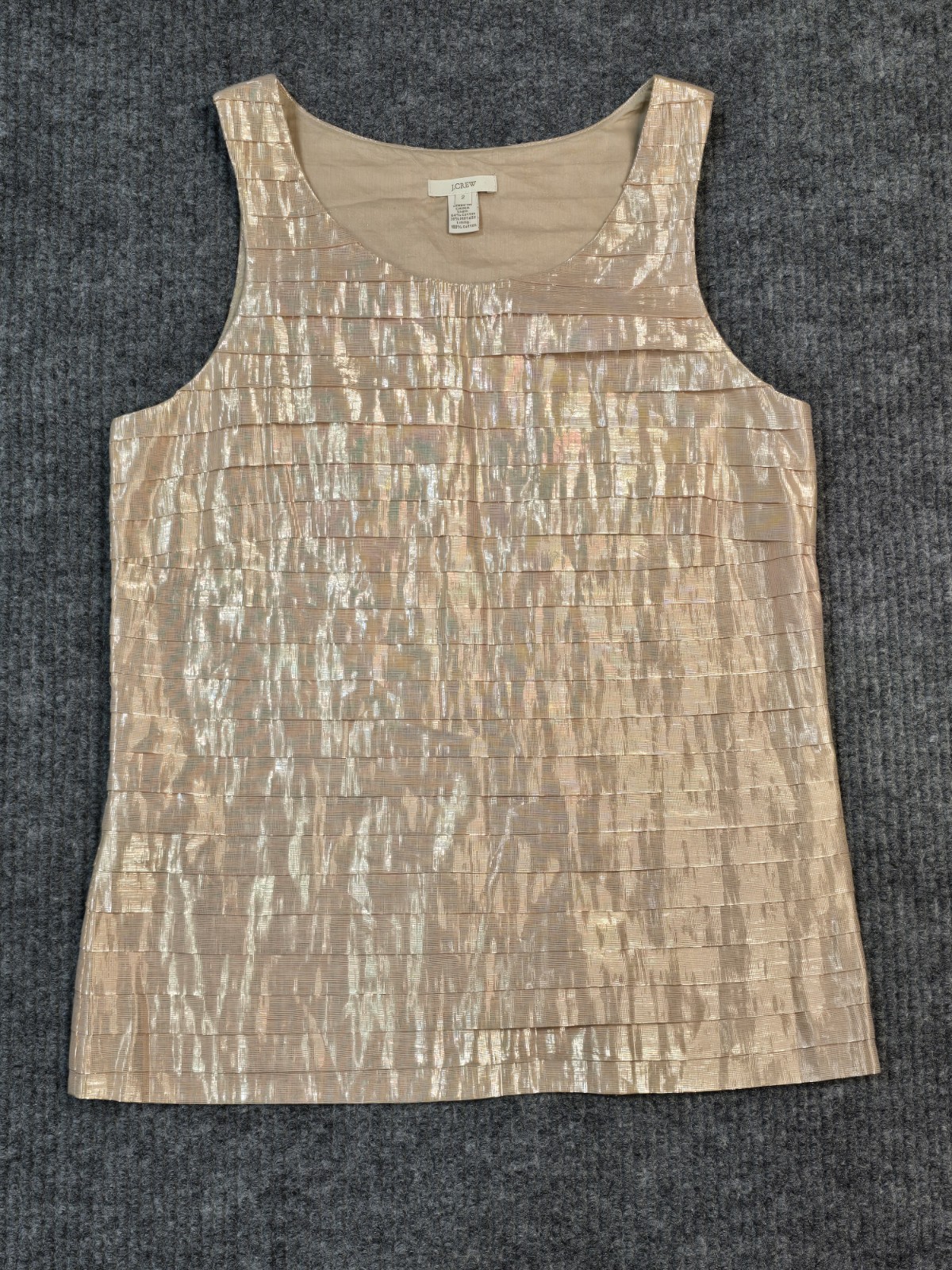 J CREW Rose Gold Strati Shell Tiered Metallic Pleated Cotton Tank Top Size 2