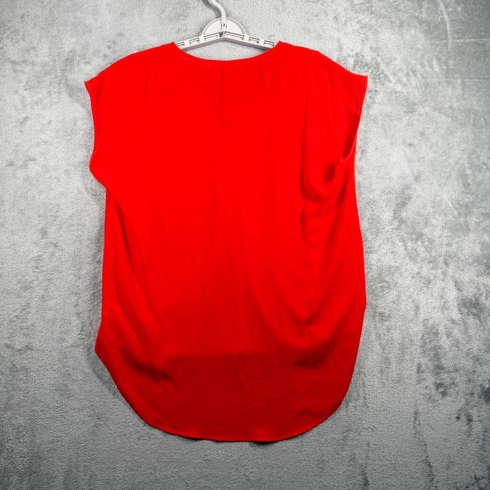 Pleione Red Faux Wrap Blouse Medium High Low Drape Top Minimalist Office Siren