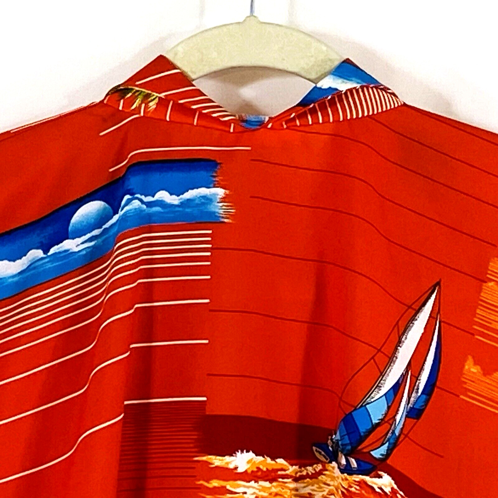 Vintage Made in Hawaii Poncho Circle Top Red Aloha Diamond Head One Size 1970s