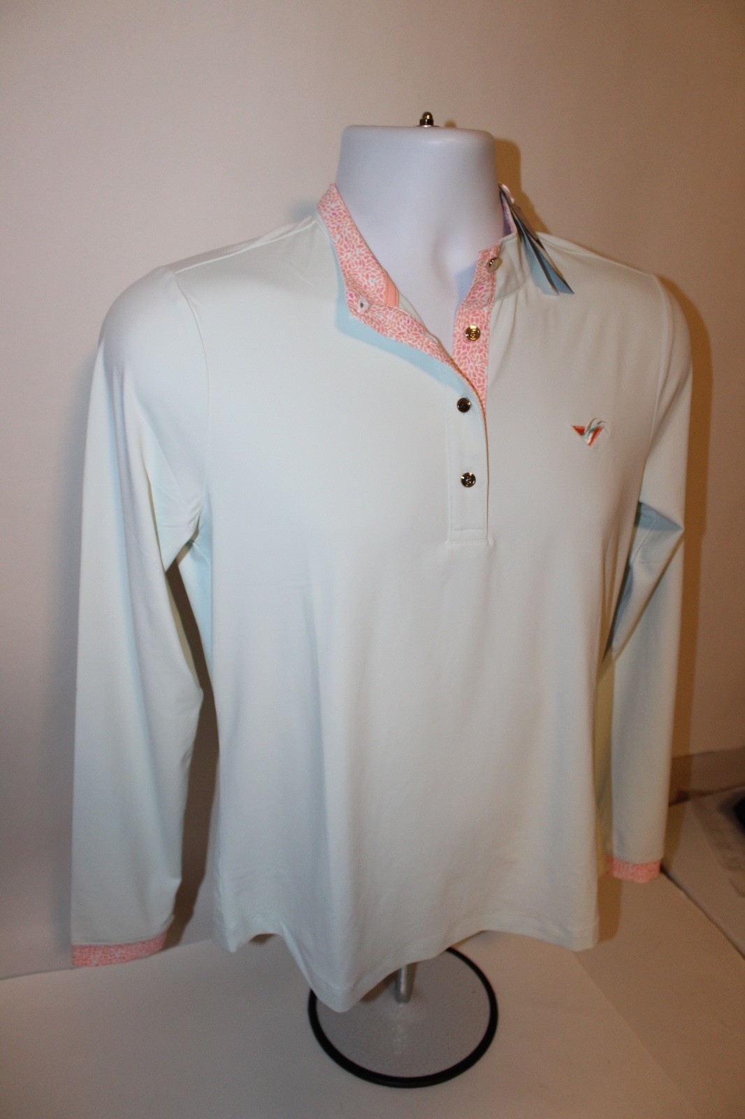 Fairway & Greene Womens M Didi Button Mock Long Sleeve Golf Polo Shirt $145 UPF