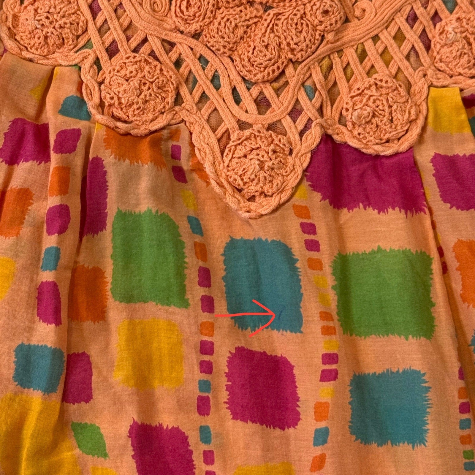 Art To Wear Silk Blend Crochet Tunic Top BOHO Geometric Womens M Eclectic