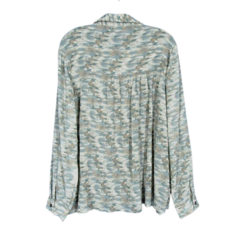 NWT JODIFL Cream/Blue WATERCOLOR Crinkle Challis BUTTON-UP SMOCK TOP Blouse M