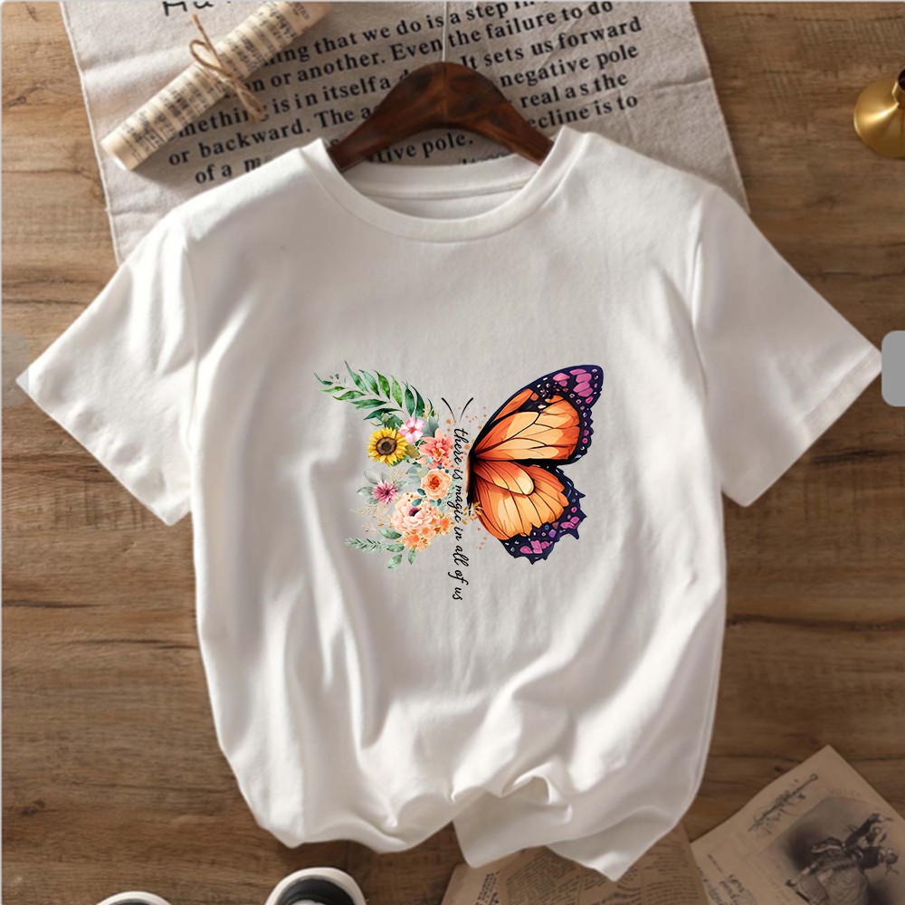 Inspired Floral Monarch Butterfly T-Shirt There Is Magic In All Of Us Casual Top