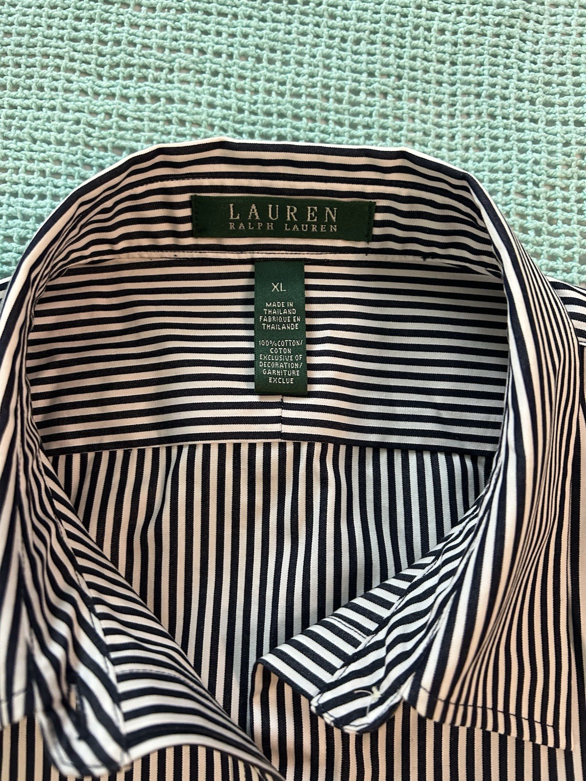 NWT Ralph Lauren Women Navy /White Button Down Pinstripe Shirt Size XL