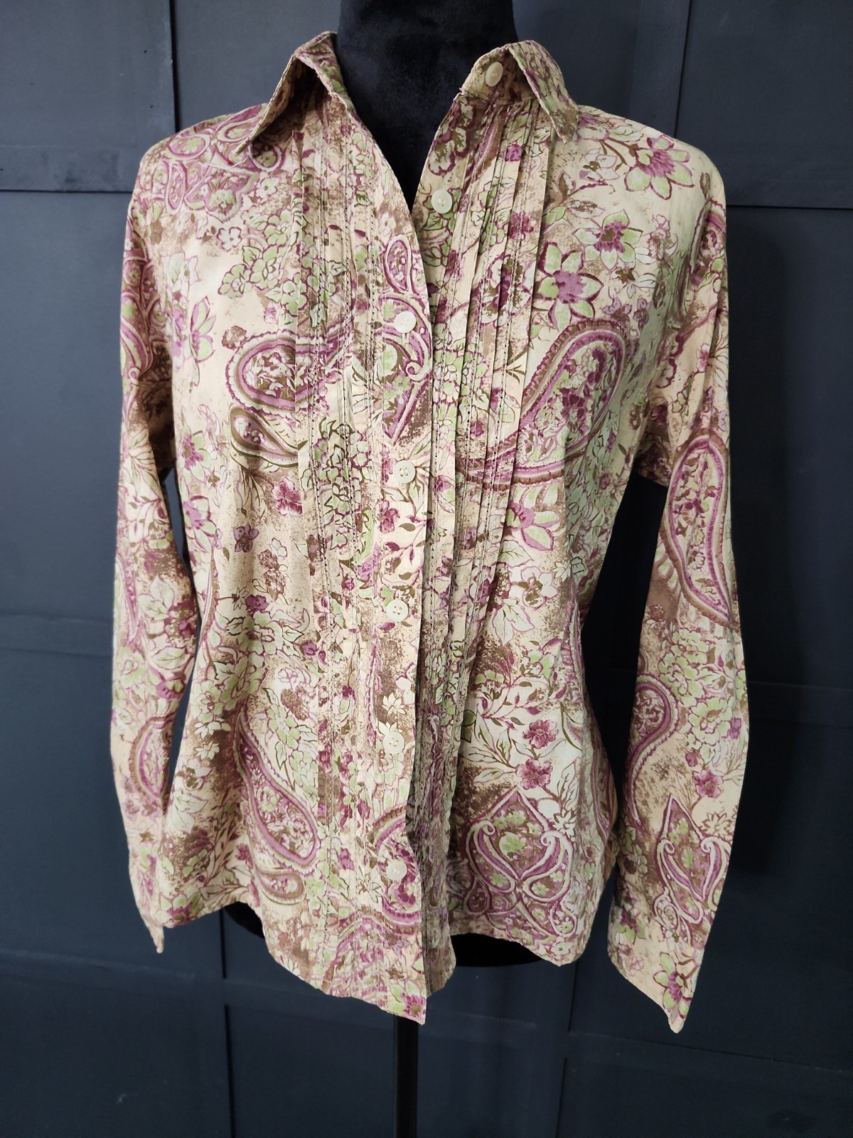 Charter Club Shirt 10P Long Sleeve Button Up 100% Cotton Beige Pink Green…
