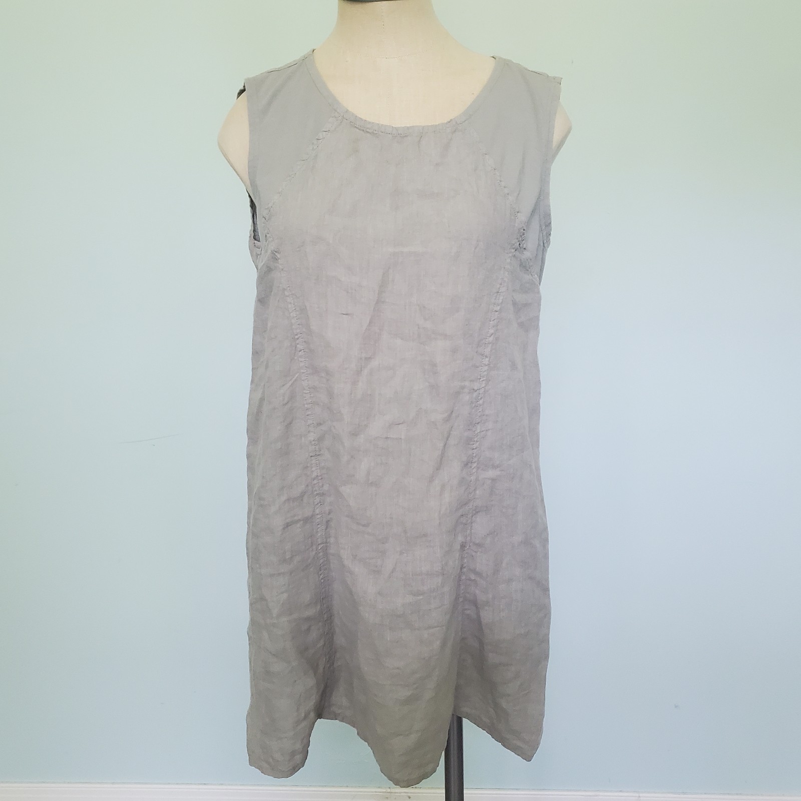 Flax P Sleeveless Tunic Tank Top Light Green 100% Linen Lagenlook Lightweight