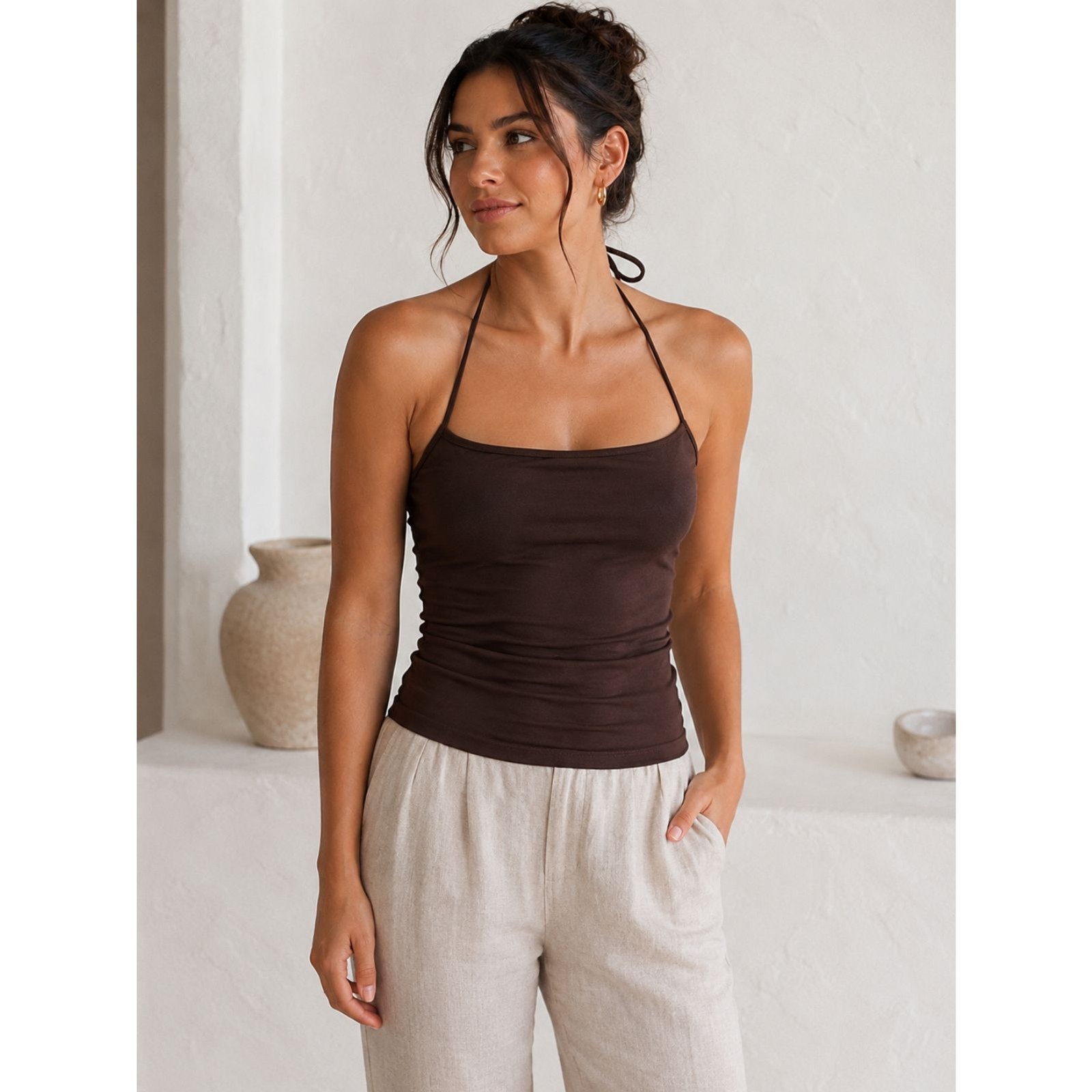 Mod Ref Brown Adjustable Strap Cami Tank Top XS Minimalist Capsule Basic