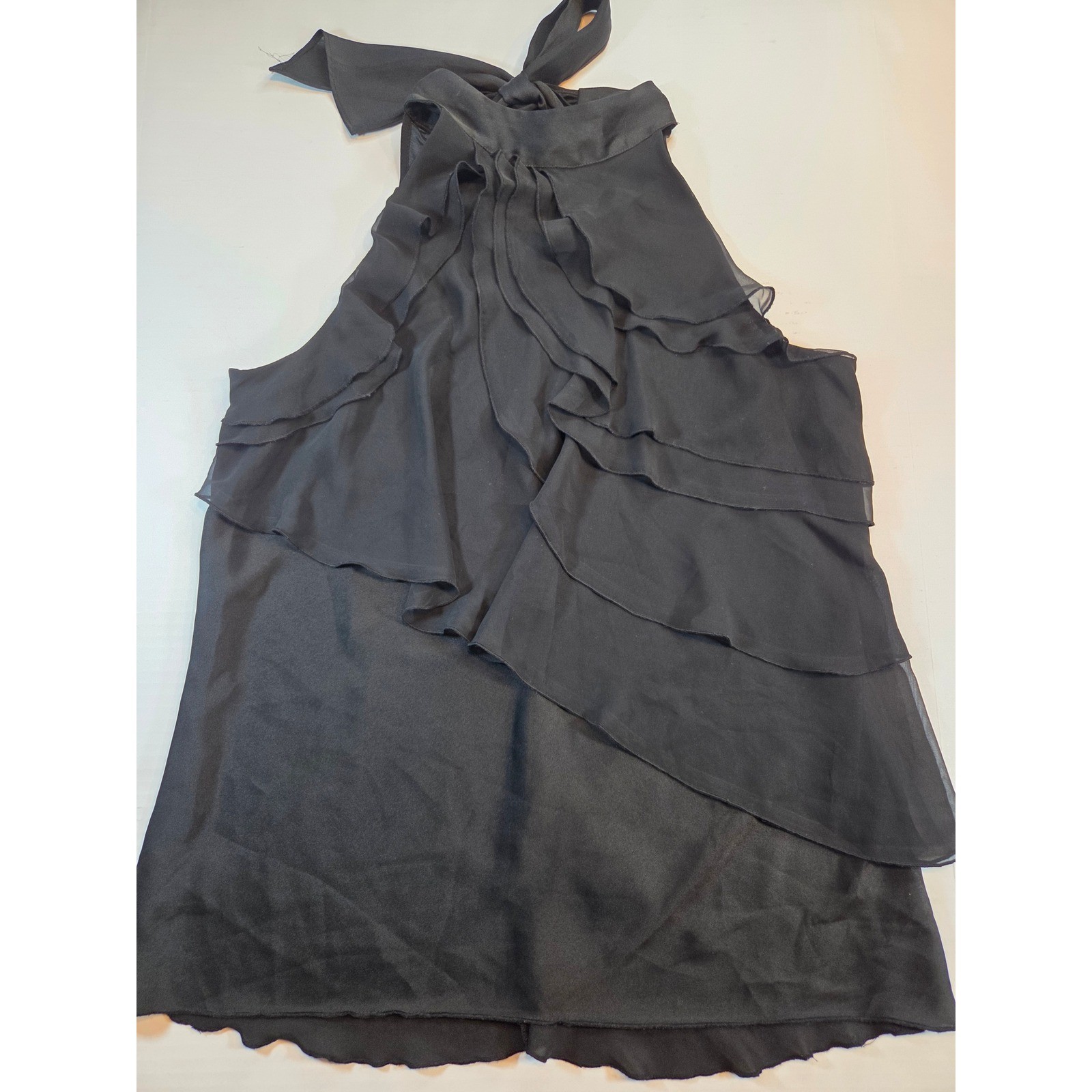 Express Black Halter Top Tiered Ruffle Sleeveless Tie Neck Blouse Large RN55285