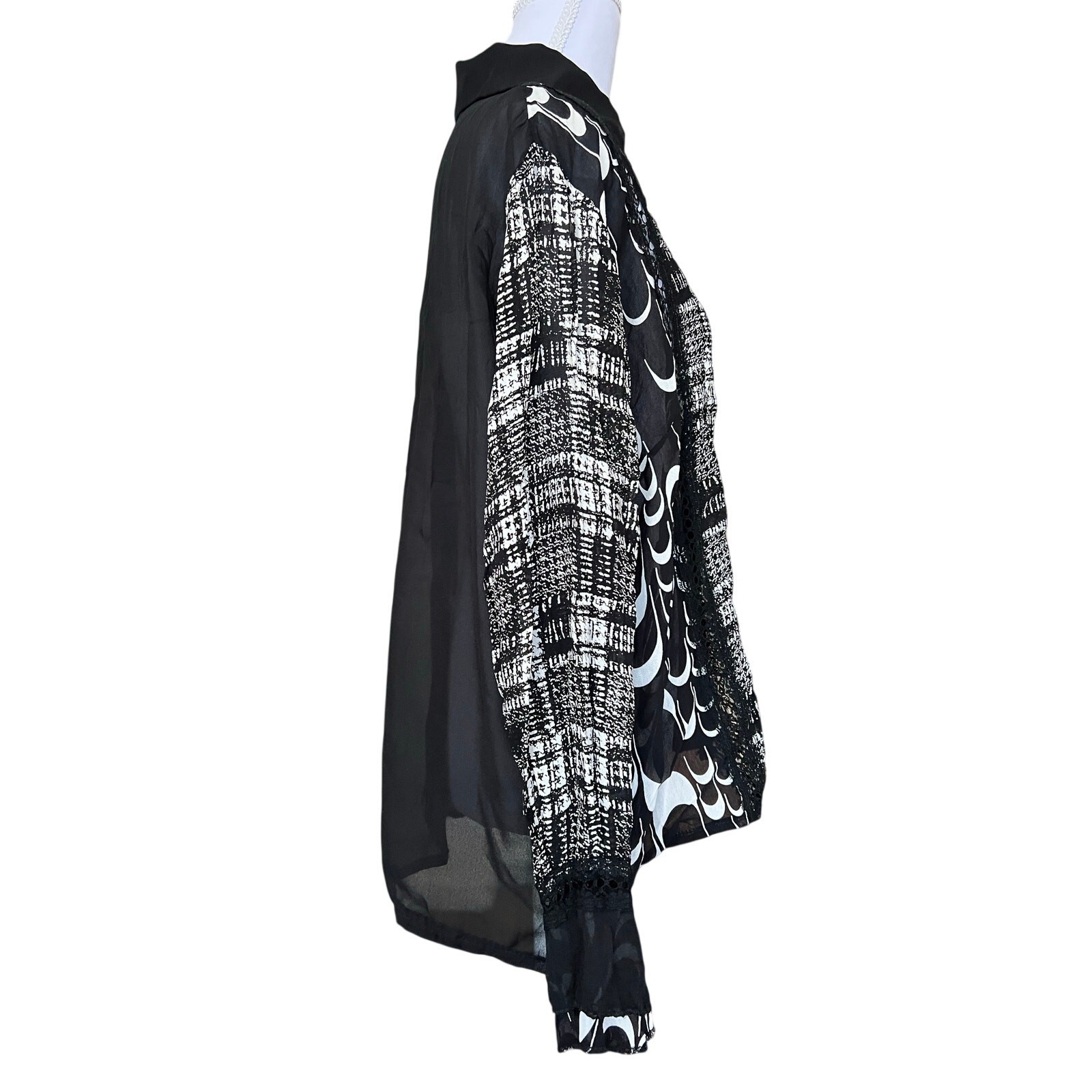 Vie Nocturne Paris Sheer Oversized Shirt Lace Mixed Print Artsy Button Up