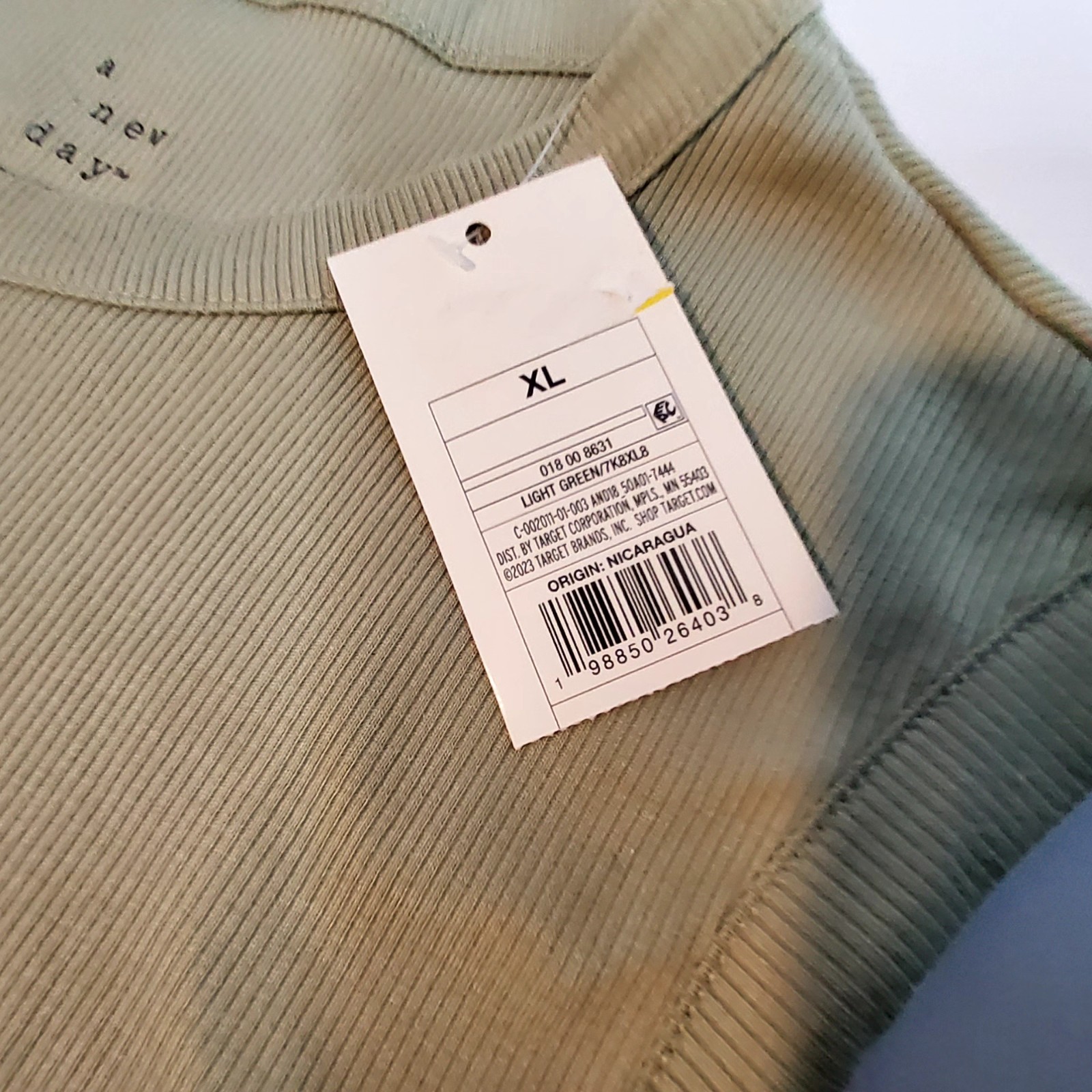 A New Day Light Green Sleeveless Ribbed Top Size XL Cotton Blend Comfortable fit