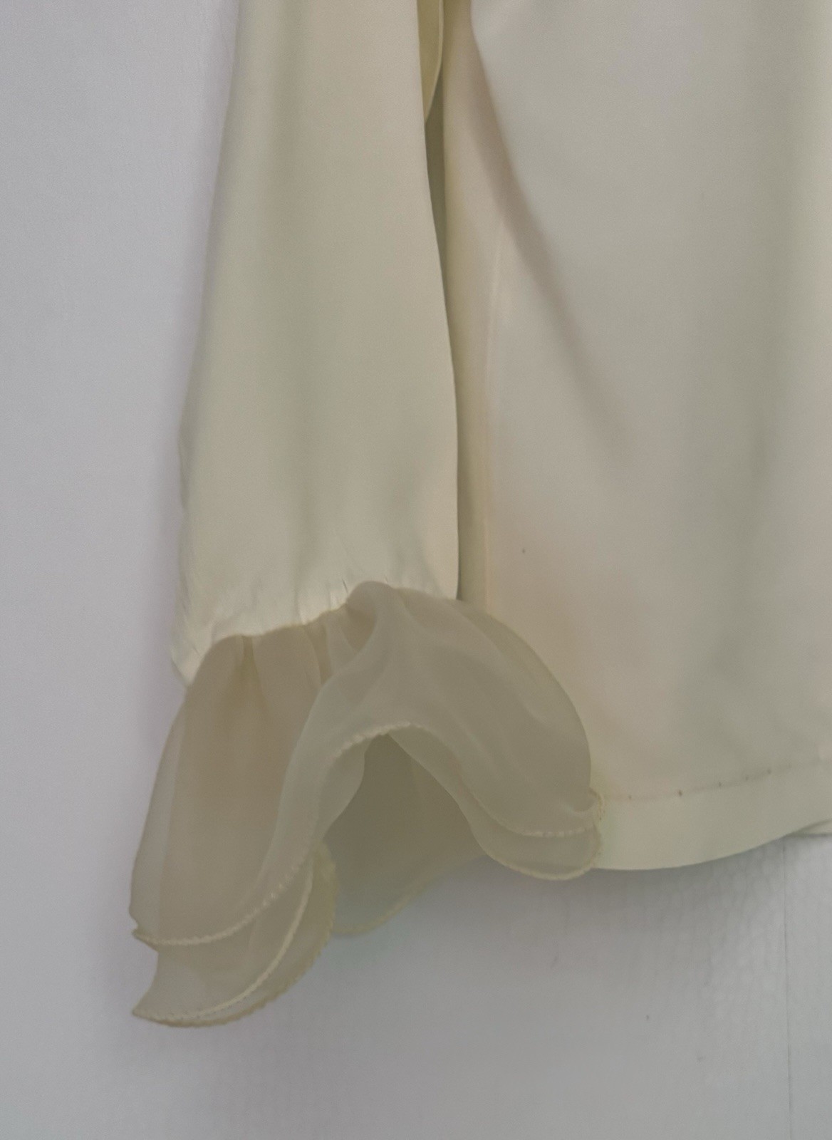Romantic Vintage Ivory Silk Blouse Organic Organza Ruffle Neck S/M